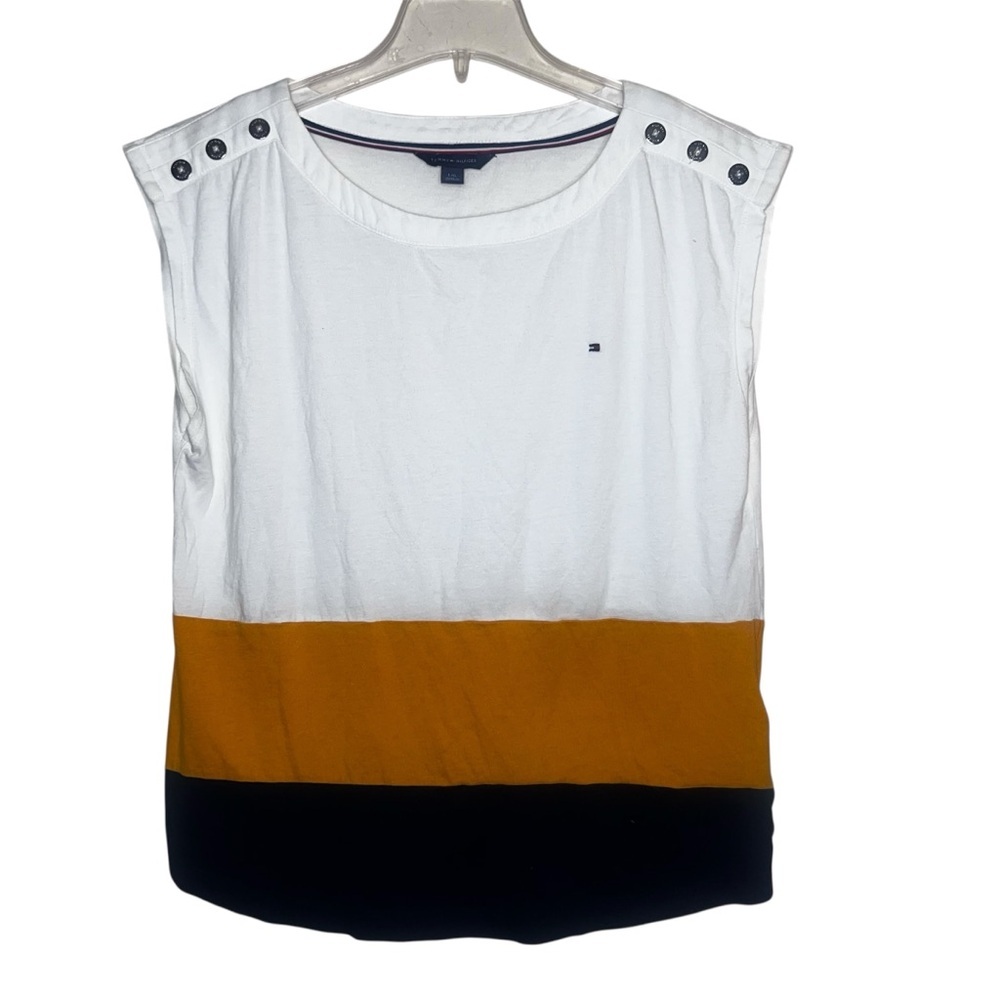 Tommy Hilfiger Color Black Sleeveless Shirt with Buttons on Shoulders Size Large